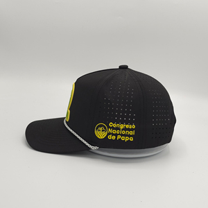 Casquette de sport Oxford pour homme, personnalisée, 5 panneaux, séchage rapide, style 'Dad', imperméable, avec logo en caoutchouc, motif léopard, perforations découpées au laser - Product Image 6