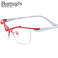 Gafas de titanio Borregls para hombre, montura de diseñador, ligeras, cuadradas, de media montura, semimontura, ópticas, 185763