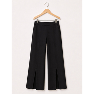 Pantalones de Mujer Negros de Corte Recto, Cintura Alta, Formales, con Detalle de Abertura Frontal para Oficina y Uso Casual - Product Image 1