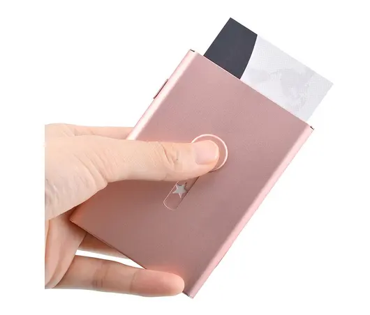 Porta-cartão metal anodizando botão de alumínio, porta-cartão de metal personalizado com bloqueio rfid