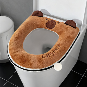 Capybara Toilet Seat Cover Gray Fleece Lined Thickened Soft Winter Home Use - Product Image 5