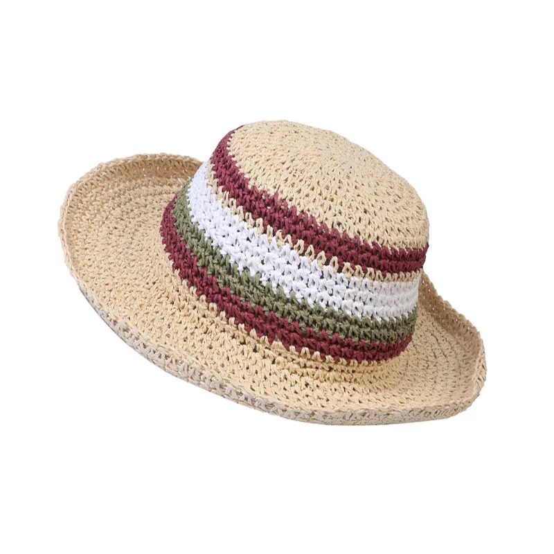 Atacado Papel Palha Crochet Hat Palha Balde Chapéu Para As Mulheres Lady Summer Fashion Custom Logo Chapéu De Palha