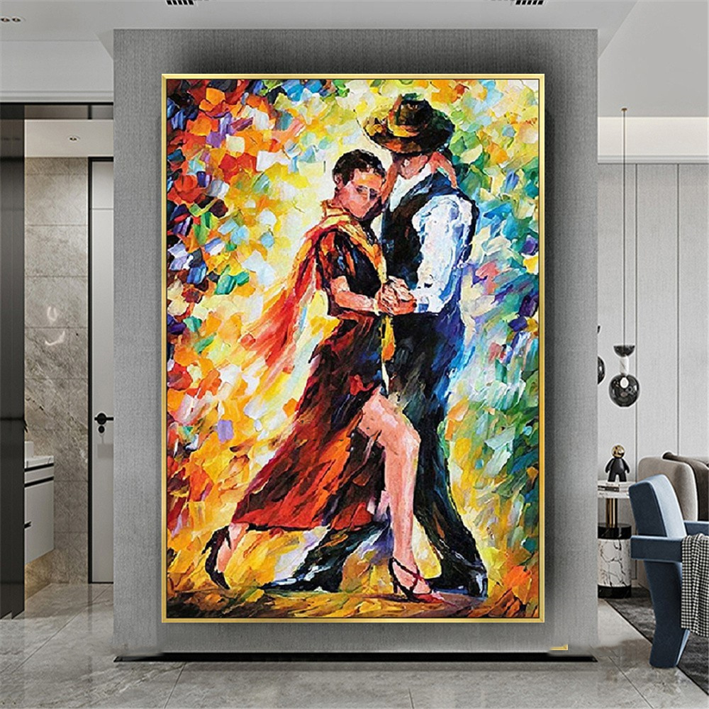 ダンスするカップルの油彩画(原画、額付き) ビジネス購買担当者向けの美的魅力：ユニークなダンスカップル絵画画像