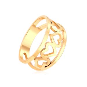 Anillo de compromiso y boda de acero inoxidable, impermeable, hueco y grueso, chapado en oro PVD de 18K, para mujer. - Product Image 1
