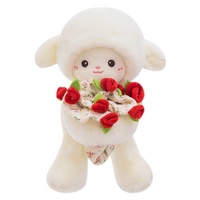 Boneka Domba Plush 25cm Super Lembut Bordir Laminasi Mengkilap Kreatif Buket Isi Kapas PP Pereda Stres Dekorasi Pesta