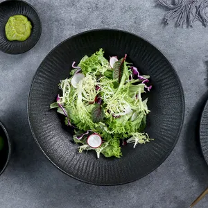 Conjunto de pratos de louça, conjunto de placas de cerâmica pretas para louça, aparelho de jantar, pratos para restaurante da china