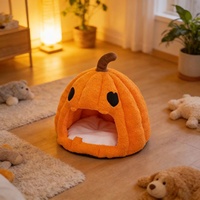 Lit pour chat en tissu motif citrouille d'Halloween, style fermé, chaud, pour chats et chiens, utilisation intérieure, article pour animaux de compagnie toutes saisons