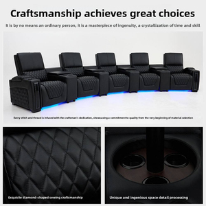 <span class=keywords><strong>Canapé</strong></span> inclinable <span class=keywords><strong>électrique</strong></span> 4 places en cuir noir pour home cinéma avec lumières LED, porte-gobelets et rangement - Product Image 4