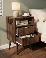Table de chevet en bois, table de nuit avec 2 tiroirs de rangement et étagère ouverte, armoire de chevet moderne pour chambre à coucher, marron noyer