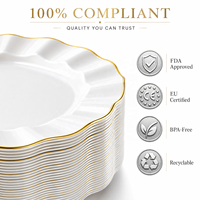 Assiettes de fête jetables en plastique blanc PS en stock, bord doré martelé - 10,25 et 7,5 pouces, assiettes à dessert et à apéritif pour fêtes, mariages