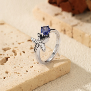 Anillo de Plata de Ley S925 con Tanzanita Natural en Forma de Estrella de Mar, Joyería de Moda con Amatista Estilo Ins para Mujer - Product Image 4