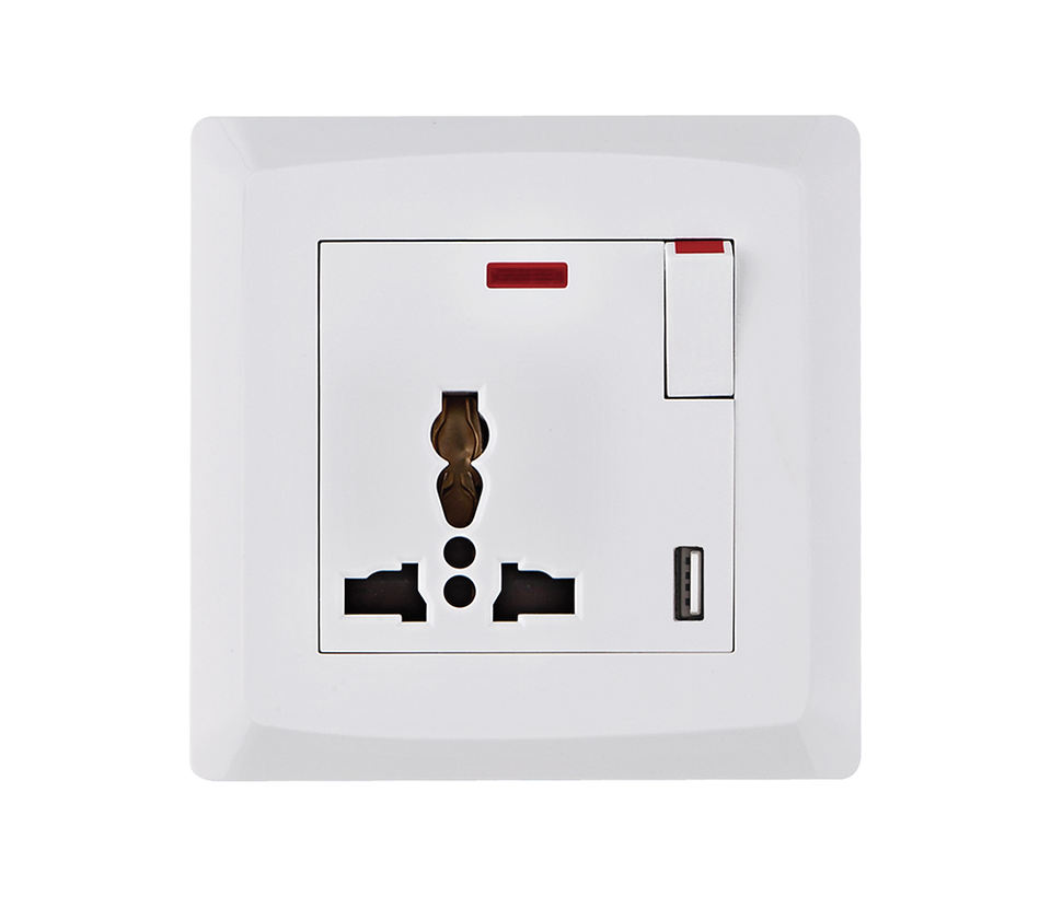Wall Switches and Socket 16A Universal Electrical Socket 2 Switch With Neon