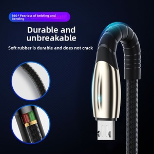 Câble <span class=keywords><strong>USB</strong></span> C multicolores en alliage de zinc avec lumière LED, charge rapide 3A, câble <span class=keywords><strong>USB</strong></span> Type-C tressé pour iPhone, Android, Xiaomi - Product Image 3