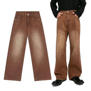 กางเกงยีนส์ผู้ชายสไตล์วินเทจ Y2K สีน้ำตาล ลุคสบายๆ แต่งขาดๆ แบบแฟชั่น สไตล์ไฮสตรีท ทรงเข้ารูป - Product Image 1