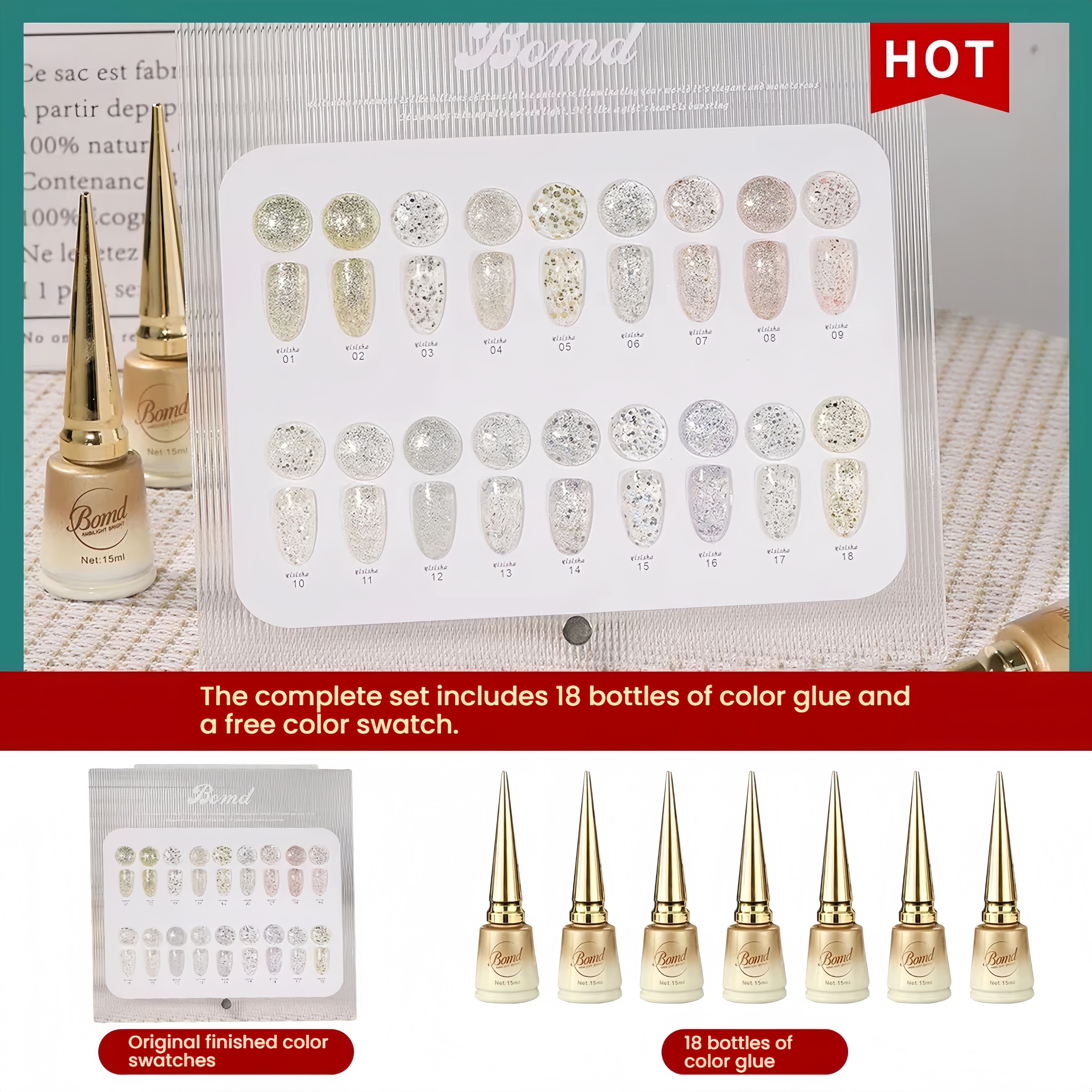 Paleta de 18 colores con glitter y pintura.