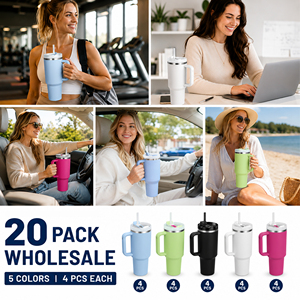 20 unidades de vasos térmicos de acero inoxidable de 40 oz con grabado láser personalizado, con tapa y pajita, desde almacén de EE. UU. - Product Image 4