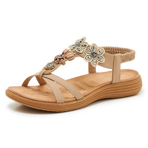 Sandalias Planas Cerradas y Sexys para Mujer, con Decoración de Flores de Pedrería, Correa Elástica en la Parte Trasera, Zapatos de Playa, Sandalias Casuales de Verano - Product Image 1