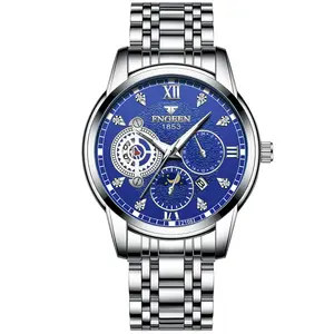 Fngeen 2166 Presidentiële Shenzhen Mannelijke Quartz Horloge Stijlvol Steel Strap Waterdicht Datum Display Ultra Dunne Business Horloge Set