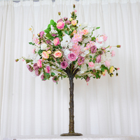 Décoration de table d'intérieur Petite fleur de luxe Décoration d'arbre Arbre artificiel 4 pieds Faux rosiers à fleurs pour centre de table de mariage