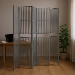 Divisor de Habitaciones de 6 Paneles en Poliratán Gris, Diseño Plegable Moderno para Oficina en Casa - Product Image 2