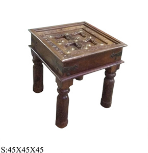 Mesa de centro cuadrada de madera maciza con patas desmontables, mesa auxiliar con detalles en latón, hecha a mano para sala de estar u hotel - Product Image 2