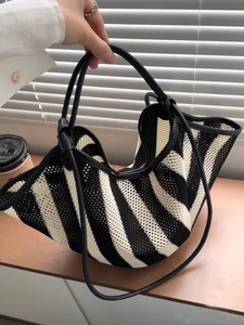 Novedad de verano, bolso informal de vacaciones ahuecado tejido a rayas, bolso de bola de masa hervida, bolso de mano para hombro, bolso de playa Stipe - Product Image 2