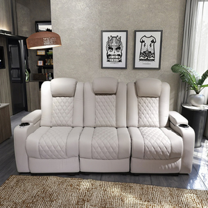 Sofá <span class=keywords><strong>Reclinable</strong></span> Eléctrico Moderno de Cuero Sintético Blanco de <span class=keywords><strong>3</strong></span> <span class=keywords><strong>Plazas</strong></span> con Consola Central Abatible, Mueble para Sala de Estar, Hotel o Cine - Product Image 2