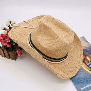 Wholesale Western Cowboy <b>Hats</b> Cheap Mens Raffia Straw <b>Flat</b> Brim Cowboy <b>Hats</b> for Men - Product Image 4