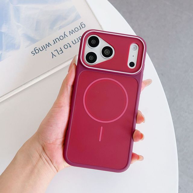 Luxury Cherry Red Magnetic Case for iPhone 18 Pro Max17 16 15 Large Window Skin Feel Dual-Color Matte TPU Shockproof Phone Cover