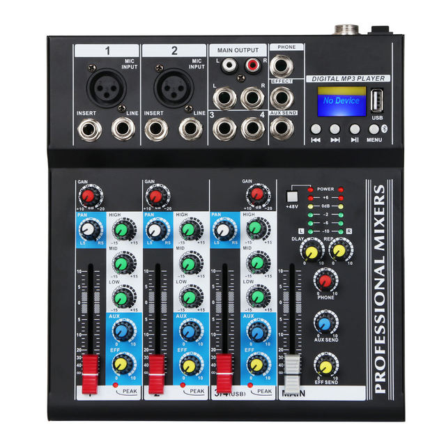 OEM HT4 Professional 4 Channel Audio Mixer Portable DJ Music Sound Mini USB Audio Console