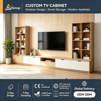 Meuble TV Modulaire Minimaliste Moderne, Menuiserie sur Mesure en Bois, Conforme CE TSCA CARB2, Unité Murale Gain de Place pour Projet de Villa