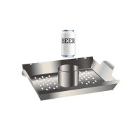 Soporte para asador de pollo Soporte para latas de pollo y cerveza entero de acero inoxidable con soporte para 4 pinchos Soporte extraíble