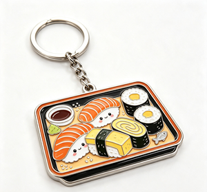 Porte-clés en métal personnalisé sur le thème du sushi, cuisine japonaise, porte-clés en émail, pendentif boîte à bento, souvenir cadeau - Product Image 1