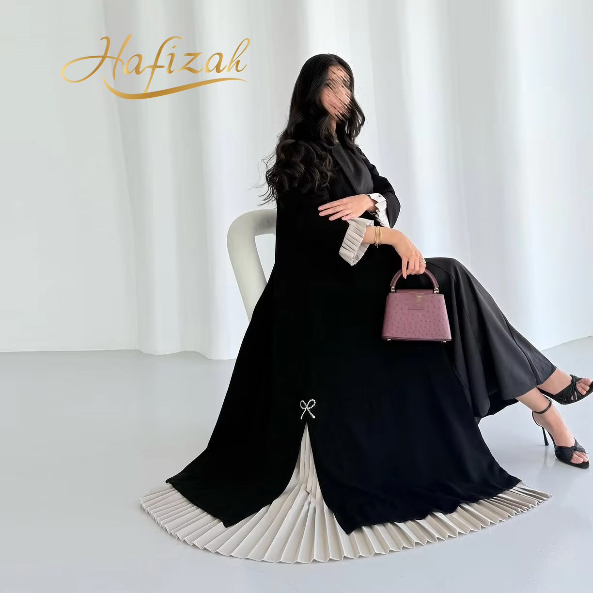 Elegant Abaya with Black Belt - Long Sleeve Modest Dress