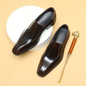 Zapatos de Hombre Formales de Negocios, de Alta Gama, de Cuero Genuino, con Punta Cuadrada, Prácticos, de Última Moda, Estilo Italiano - Product Image 1