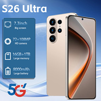 Smartphone S26 Ultra Suède 7,3 pouces 90Hz LED Android 15 16 Go 1 To 108 MP 8800 mAh Autres 5G Double SIM Carte TF Face ID GPS Métal