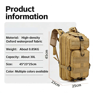 <span class=keywords><strong>Sac</strong></span> <span class=keywords><strong>à</strong></span> <span class=keywords><strong>dos</strong></span> tactique d'extérieur personnalisé avec logo, <span class=keywords><strong>30L</strong></span>, tissu Oxford imperméable, avec bretelles réglables pour la <span class=keywords><strong>randonnée</strong></span> en montagne - Product Image 3