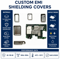 Écran de protection EMI RF sans soudure monobloc sur mesure, embouti par débosselage profond, pour carte PCB SMT, emboutissage progressif de précision au niveau de la carte, OEM