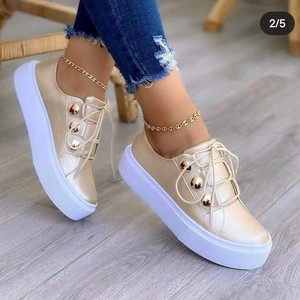 <span class=keywords><strong>Scarpe</strong></span> da Corsa da Donna Taglia Grande Nuove con Punta Arrotondata Suola Spessa Allacciatura Tomaia in PU Suola Intermedia in <span class=keywords><strong>Gomma</strong></span> Evergreen per Tutte le Stagioni <span class=keywords><strong>Scarpe</strong></span> Bianche - Product Image 5