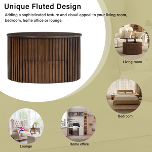 Tavolino da Caffè Rotondo VIBE HAUS con Piano Sollevabile, Moderno in Legno Scanalato con Vano Nascosto per Soggiorno - Product Image 5