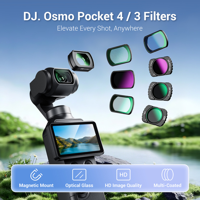 JJC F-P Series Magnetic Optical Glass Camera Filter Set with Aluminum Alloy Frame Black 1-Year Warranty for Osmo Pocket 4/3