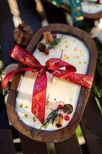 เทียนหอม LANJO กลิ่นอโรมาเธอราพี ทำจากขี้ผึ้งถั่วเหลืองในภาชนะไม้ทรงกลม ประดับด้วยดอกไม้แห้ง สไตล์เรียบง่าย แกะสลักด้วยมือ - Product Image 6