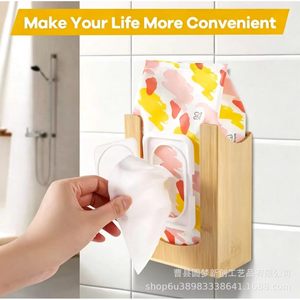 Wooden wall-mounted wet toilet paper holder, bathroom tissue holder, solid wood household face towel storage rack - Product Image 2