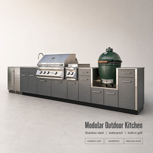 BAINENG Progettazione Gratuita in 48 Ore Set <span class=keywords><strong>Cucina</strong></span> da Esterno Personalizzabile con <span class=keywords><strong>Isola</strong></span>, Mobile e Griglia BBQ in Acciaio Inox Impermeabile - Product Image 2