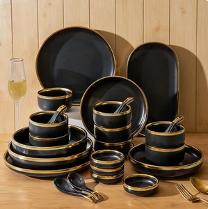 Nordic Phnom Penh Matte Black Top Grade Kitchen High Quality Royal Restaurant Party Ceramic Tableware <b>Set</b> Table Decorations - Product Image 1