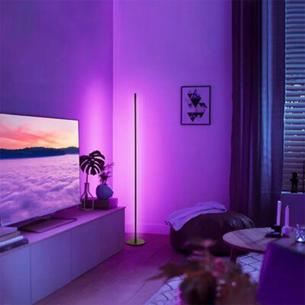 Lámpara LED de pie con control remoto, control por aplicación inteligente Tuya, diseño moderno, RGB, música, ritmo, decoración del hogar, desmontable