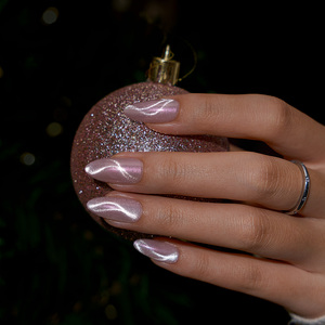 BTARTBOX Faux Ongles de Noël en Gros, Amande Moyenne, Gel Doux, Rose Brillant Scintillant, Kit d'Ongles à Presser de Luxe avec Colle - Product Image 1