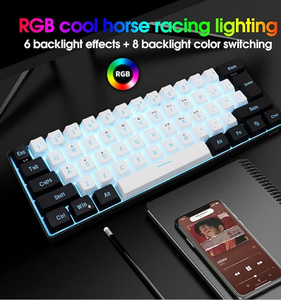 60% có dây RGB Backlit chơi game Bàn phím siêu nhỏ gọn mini 61 phím với có thể tháo rời cherry thương hiệu Cherry trục cơ thể màu đen trắng - Product Image 3