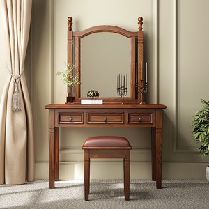 American Country Style Ash Wood Dressing Table With Mirror Bedroom Set Three Piece Furniture - Product Image 1