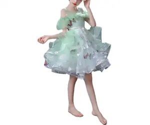 2022 Sweet Fancy 10 year old girl customize outong dresses for Party Floral Midi flowers Layers Soft Tulle Sleeveless baby Dress